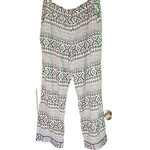 Victoria’s Secret White Blue Boho Tribal Lounge Pants Cozy Pockets Sleepwear L